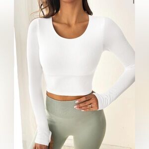SHEIN White Ribbed Long Sleeve Crop Top size 4/small in white.